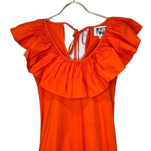 NEW WHIT TWO Anthropologie Flouncy Ruffle Midi Dress Orange XS Petite - Picture 6 of 15
